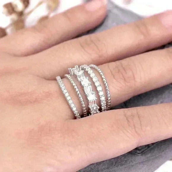 Gorgeous 14k White Gold Over Silver Diamond Ring - Picture 2 of 4